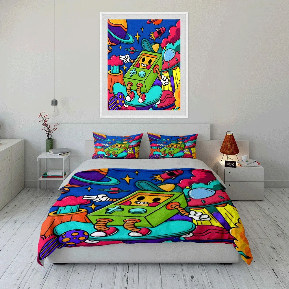 "Colorful Space Adventure Set Design" Exquisite three-piece bedding set gift for kids and adults