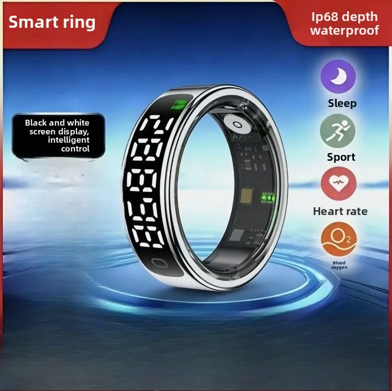 display screen, smart ring, ring digital display blood oxygen/heart rate/exercise/sleep/time/battery, multi-function