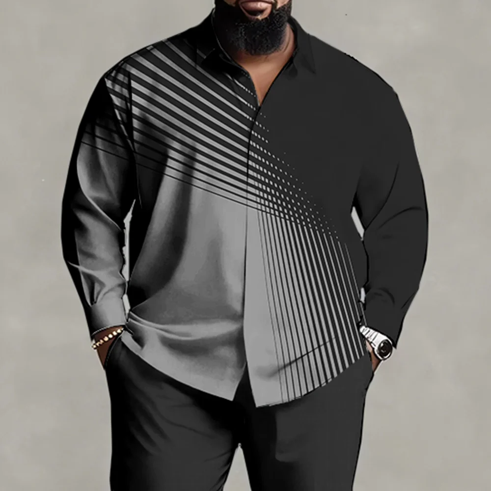 Setelan Kemeja Ukuran Besar & Tinggi S-9XL (Elemen Iridescent) - Katun Lembut, Pola Cetak Prismatik yang Stylish, Ringan