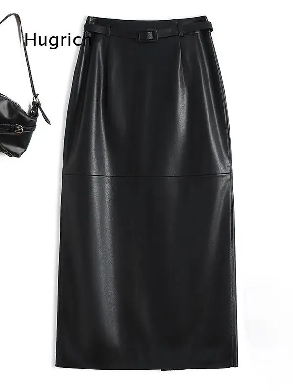 Womens High Waist Leather Midi Skirt Elegant Bodycon Pencil Skirt Fashion Half Skirt Suitable For Autumn Daily Commute And Casua