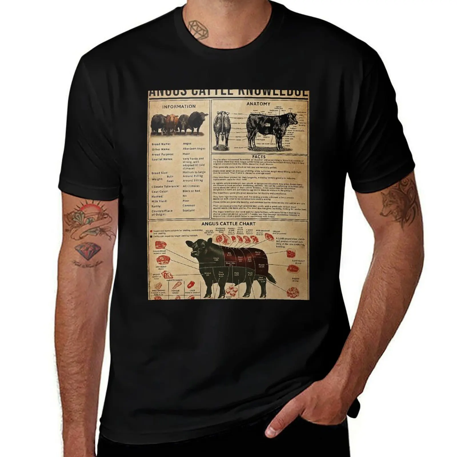 Angus Cattle Knowledge Poster T-Shirt Athletic Quick Dry for Men T-Shirt