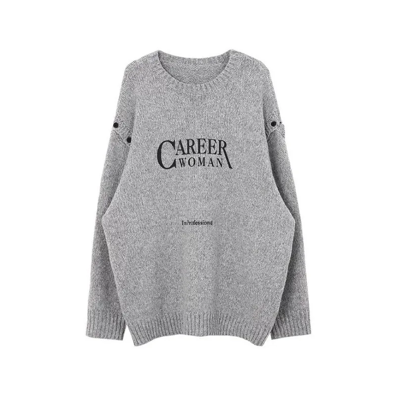 Deeptown Y2k Korean Style Long Sleeve Sweaters Woman Oversize Vintage Casual Knit Pullovers Gyaru Japanese 2000s O-neck Jerseys