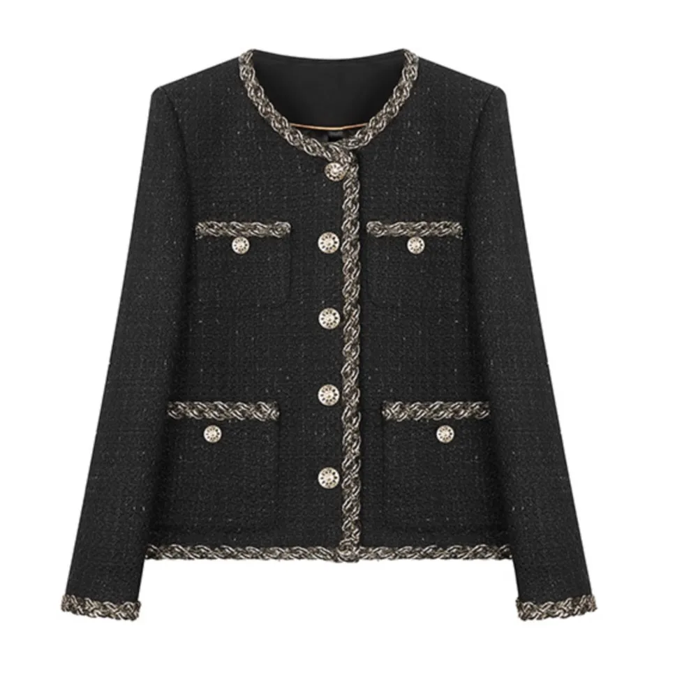 Black tweed jacket Women's autumn braided short top