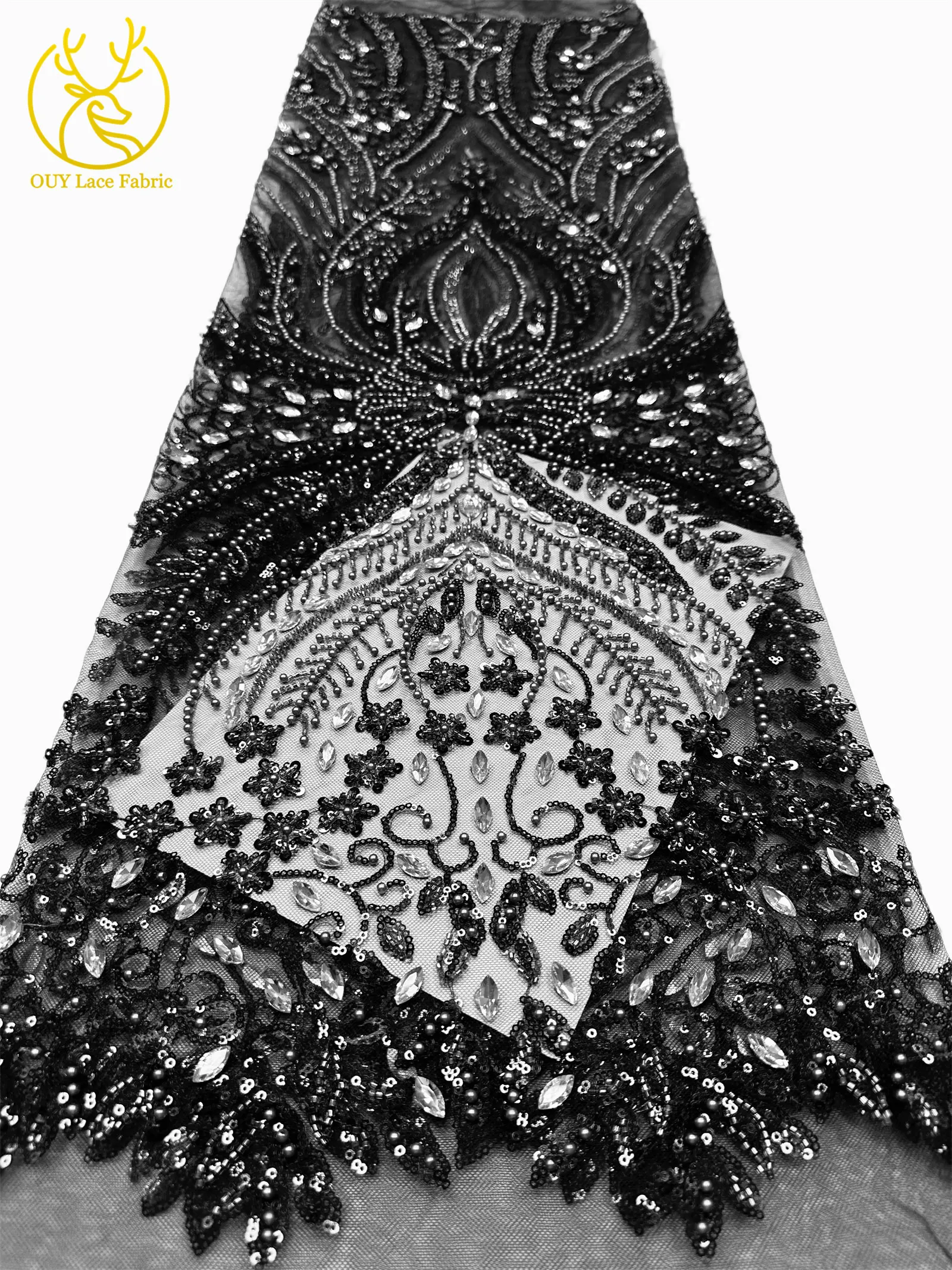 2026 Neues Design Afrikanischer Perlen-Diamant-Spitzenstoff Französischer Nigerianischer Pailletten-Tüll für Damen Partykleid Dekoration Nähen – Detail 40