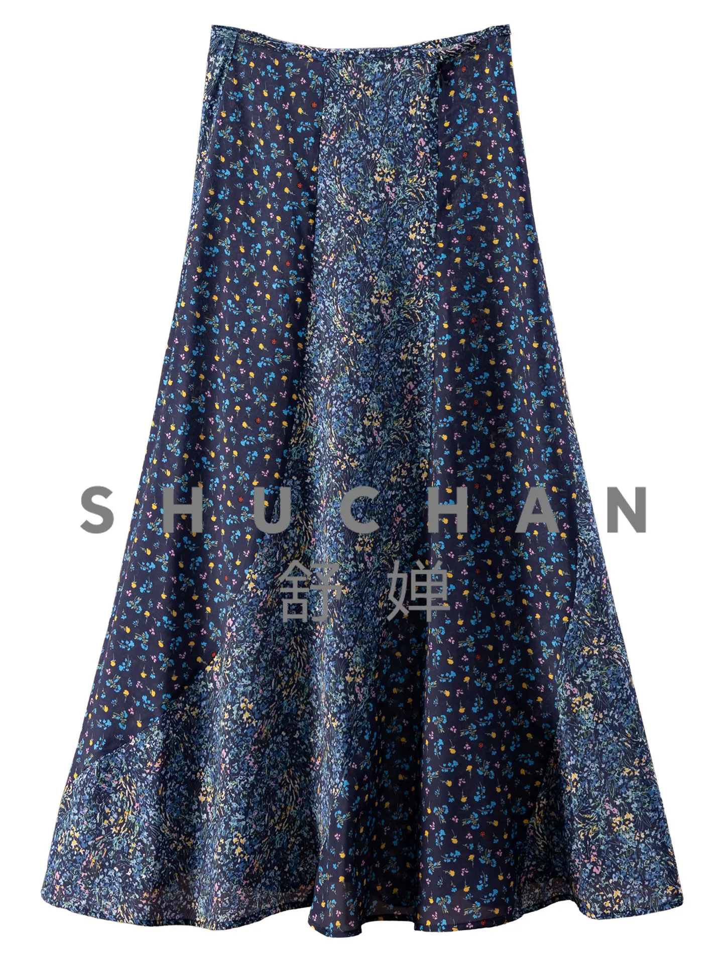 Graceful Navy Blue Star, High Waist Vertical Cut Silk Fish Tail Skirt Women's 12M2  Long Skirts for Women