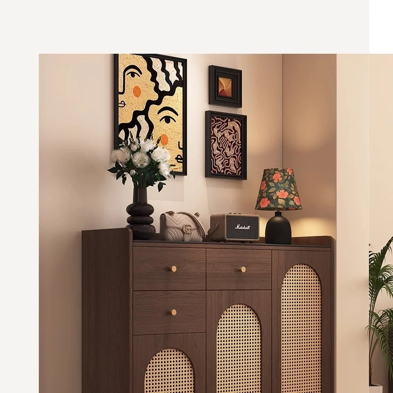 

#Rattan Shoe Cabinet | Medieval style 3 drawers with wooden frames for entryways