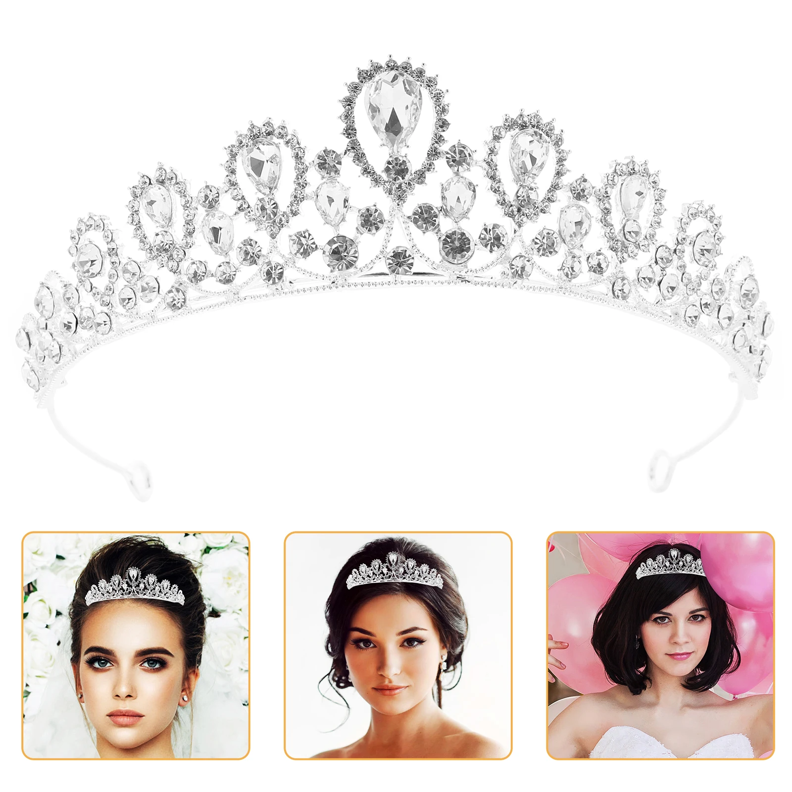 

Rhinestone Crown Bridal Tiara Hair Accessories Wedding Bride Headpiece Metal Silver Bridal Crown Headband White Classic Color