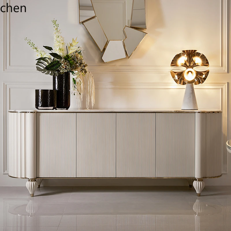 ZML Solid Wood Sideboard High-End Villa Marble Decorative Cabinet Modern Living Room Wall-Mounted Storage Entryway Cabinet