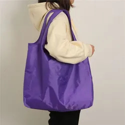 Eco-Friendly Folding Shopping Bag Waterproof Reusable Shoulder Handbag for Travel Grocery Fashion Pocket Tote Solid Color Bag