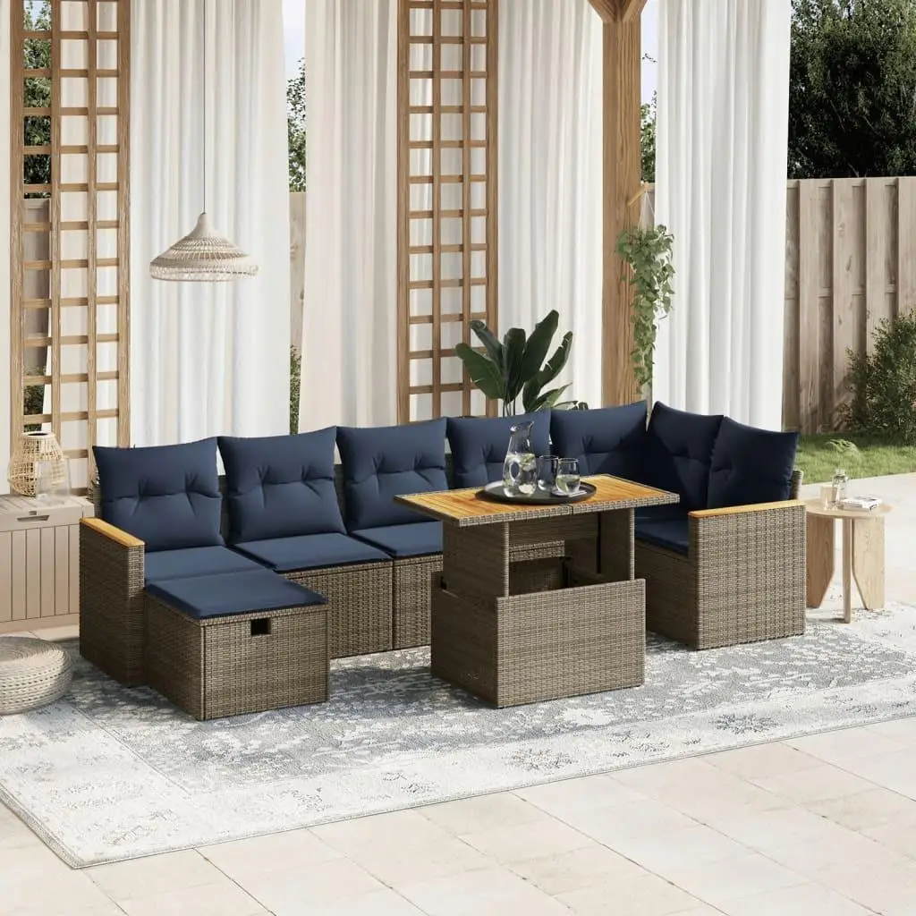 

8 Piece Gray Poly Rattan Patio Sofa Set with Comfortable Cushions Outdoor Furniture Seating Arrangement