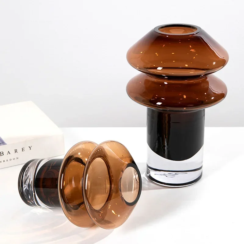 

U2 Glass Vase Transparent Mushroom Shape Flower Vase Hydroponics Terrarium Floral Arrangement Home Decoration Accessories