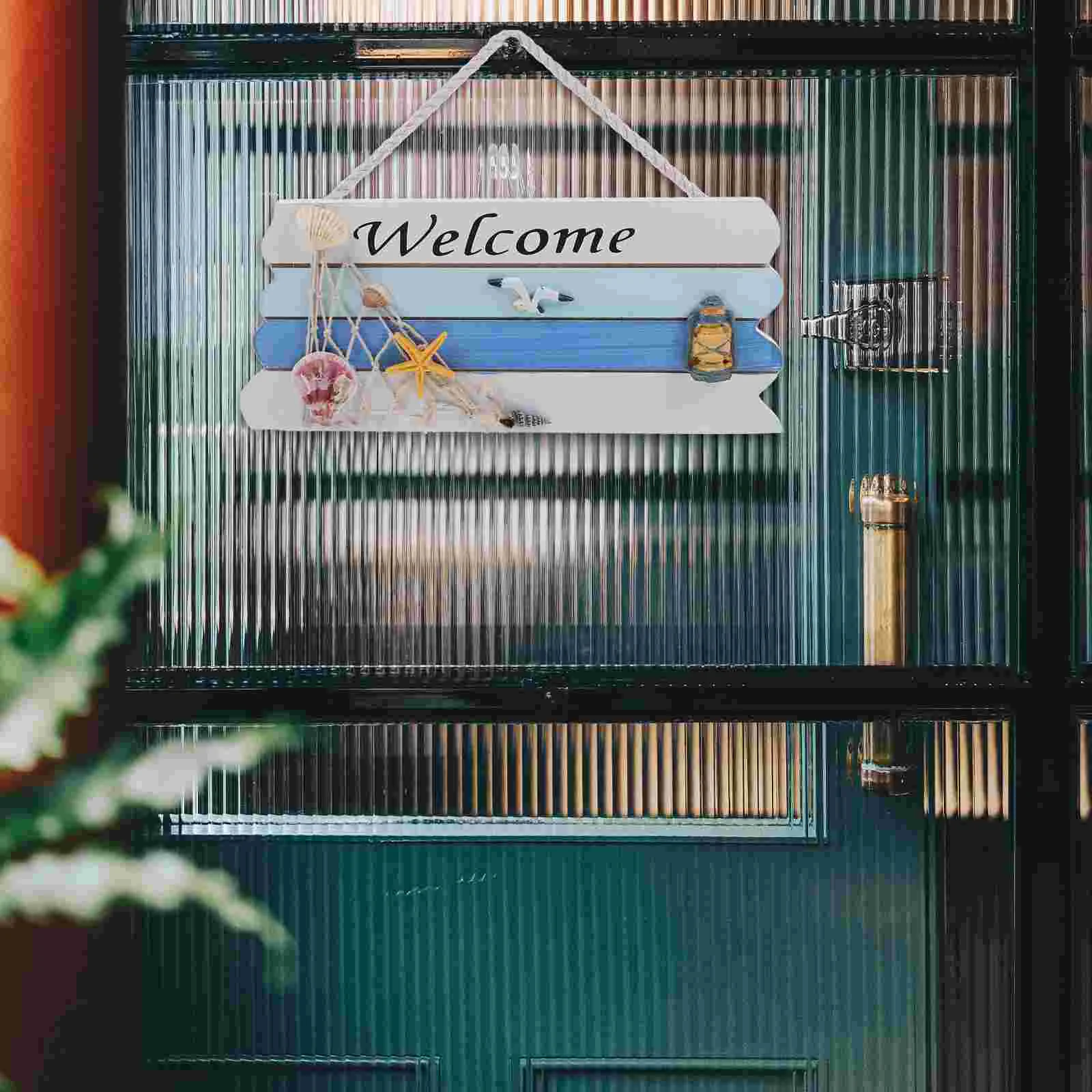 1pc Welcome Wooden Listed Welcome Wall Hanging Mediterranean Style Welcome Listing Wooden Sign for Restaurant Hotel (Blue)