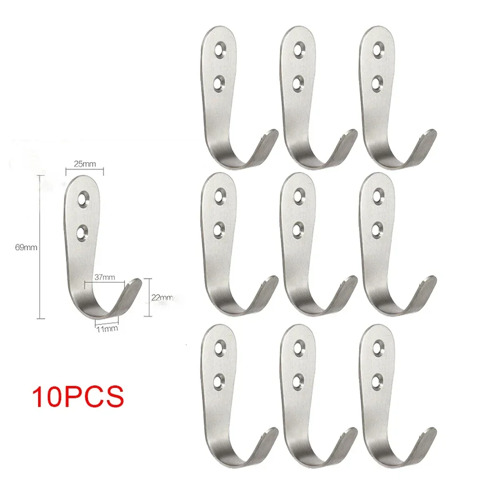 10Pcs Wall Hook Coat Hanger Modern Stainless Steel Heavy Duty Single Coat Hanger Wall Mounted Showel Towel Robe Hanger For Home