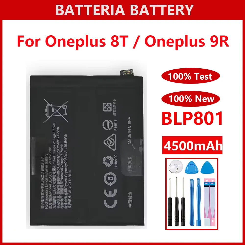 100% New Genuine 4500mAh BLP801 Battery For OPPO OnePlus 8T 9R One Plus 9R 8T Replacement Batteria Batteries+Tools