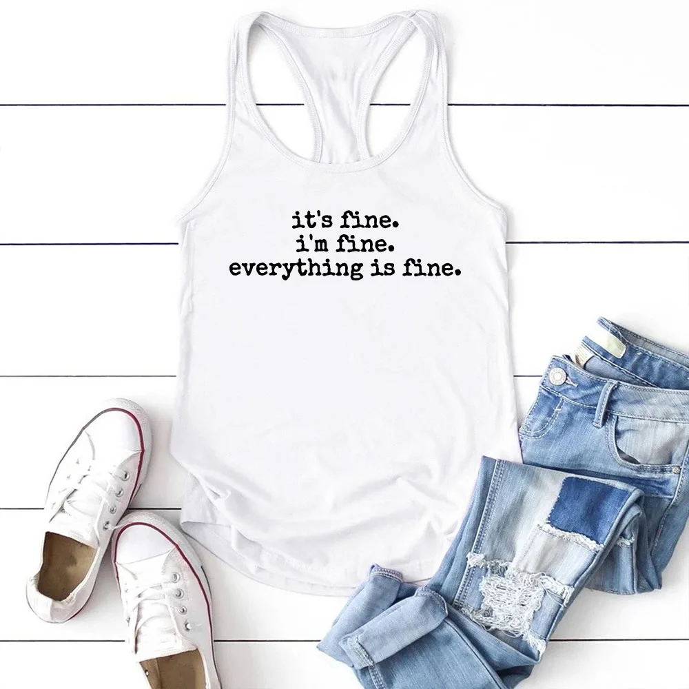 Seeyoushy It's Fine。I'm Fine。everything Is Fine。Harajuku Women's Top Summer Casual Women Tank Top 90s Women's Sleeveless T-shirt