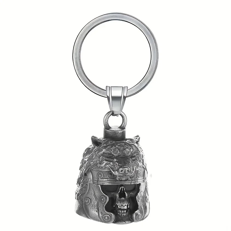 Retro Roman flag officer skull wolf head motorcycle bell key chain men's punk riding rock lucky amulet pendant