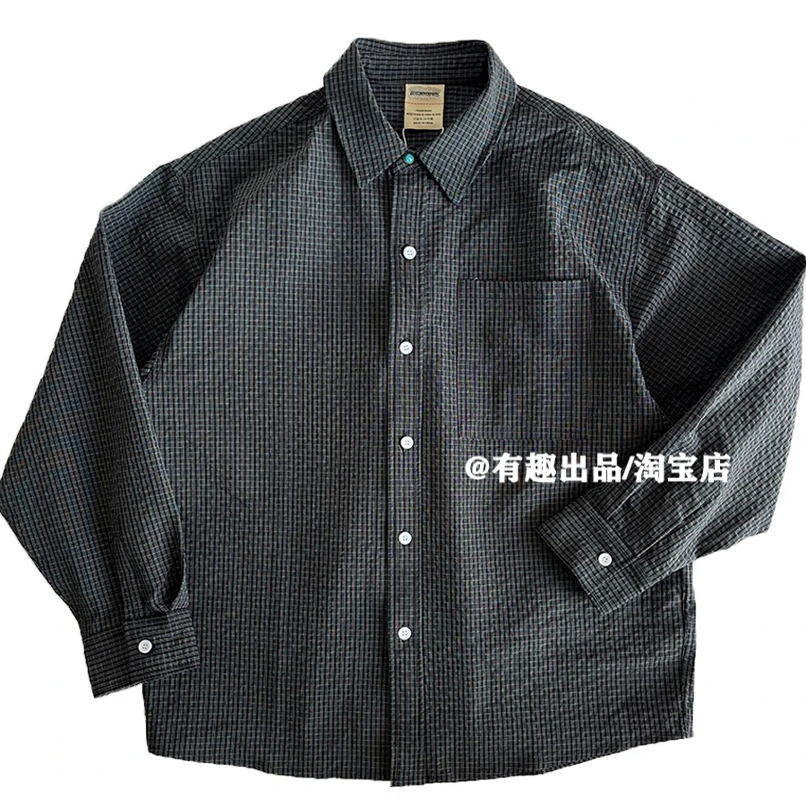 

Японская клетчатая рубашка Techwear в стиле ретро, складная розничная торговля, блузка с длинными рукавами и функциональными карманами, негабаритная рабочая одежда, кроссовер