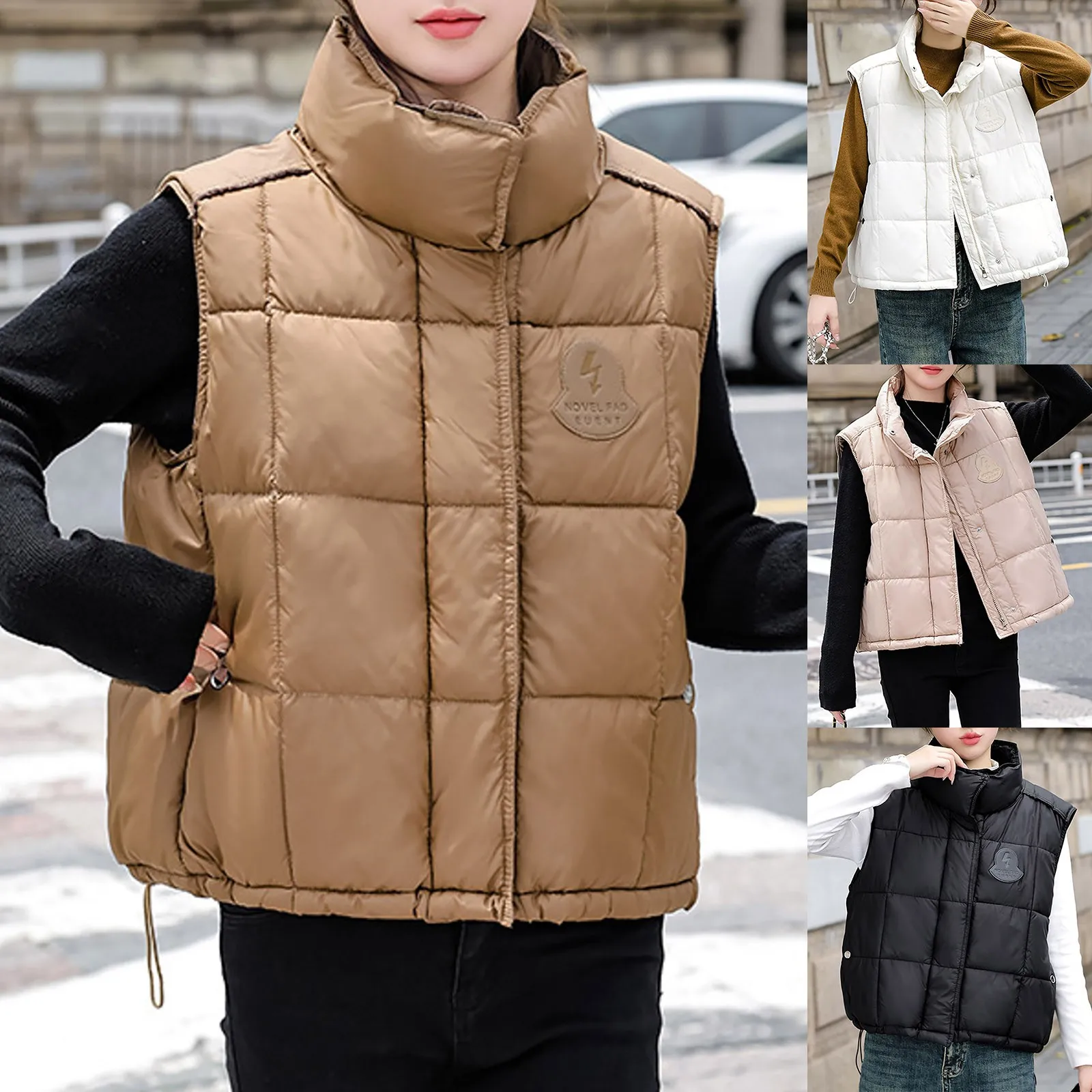 Women Winter Vest Cropped Lightweight Sleeveless Padded Gilet Coat With Pockets Button Down Quilted Vest Hooded Jacket Women