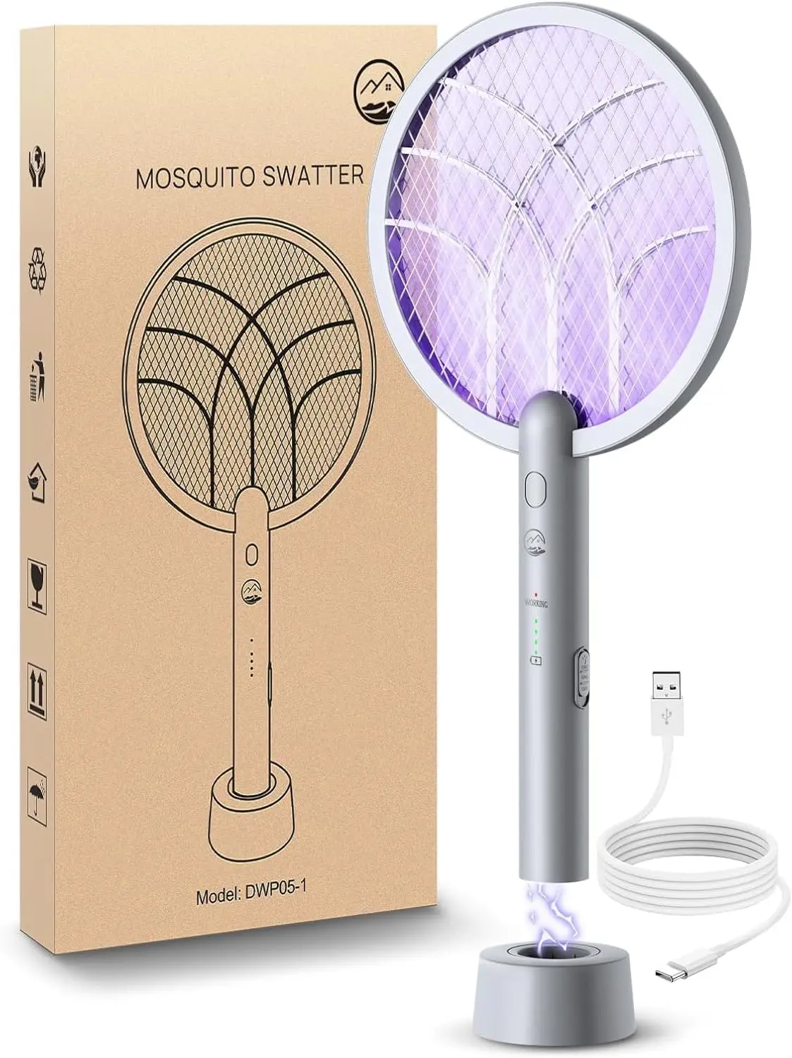 

4000V Electric Mosquito Killer Racket with Rechargeable Battery, 2-in-1 Bug Zapper for Indoor Outdoor Use