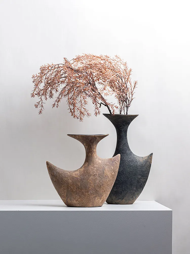 Wabi Sand Wind Double Shoulder Ornament B & B Home Furnishing Simple Vase Ceramic Villa Living Room High-end Decoration