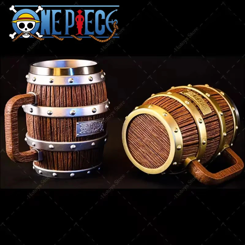 Anime Figure One Piece Wine Barrel Cup Ace Luffy Sabo Cheers Gold Silver Ornament Doll Pvc Action Model Dolls Collection Toy