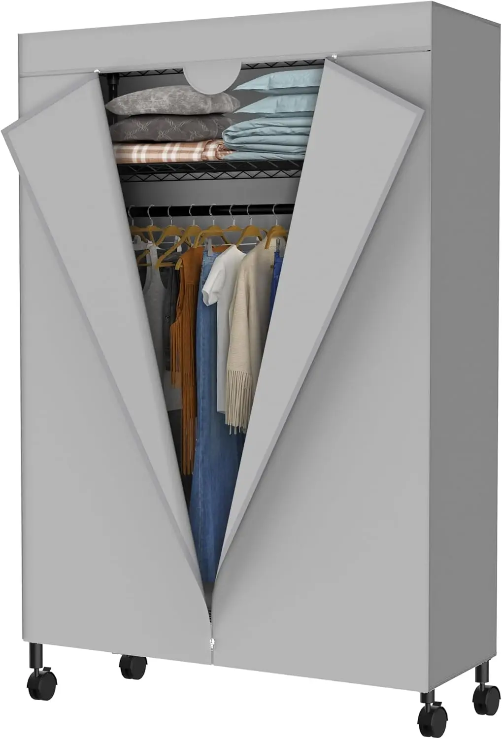 Heavy Duty Garment Rack, Free-Standing Rolling Clothes Rack with Fitted Grey Oxford Cover, Extra Large Wardrobe Storage