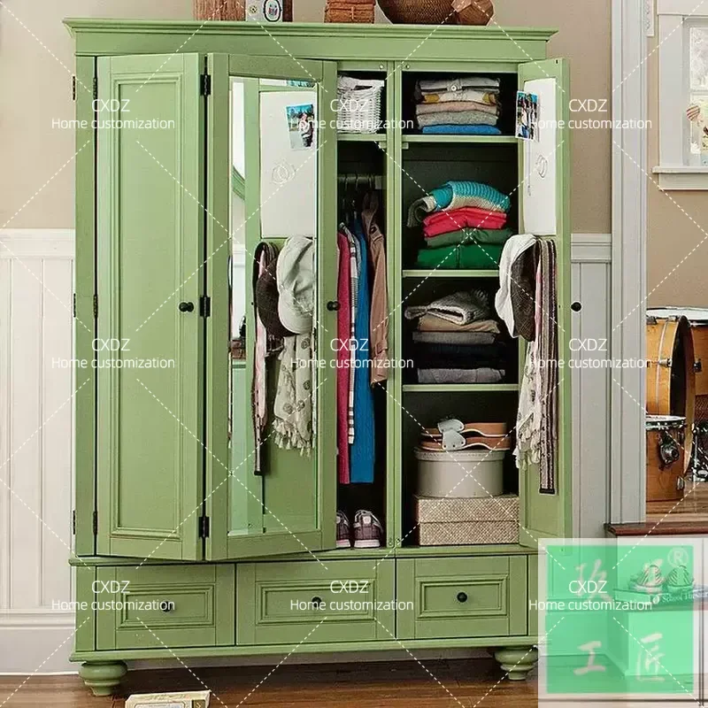 Rural Simple Eco Friendly All Solid Wood Bedroom Three Door Wardrobe Custom Made