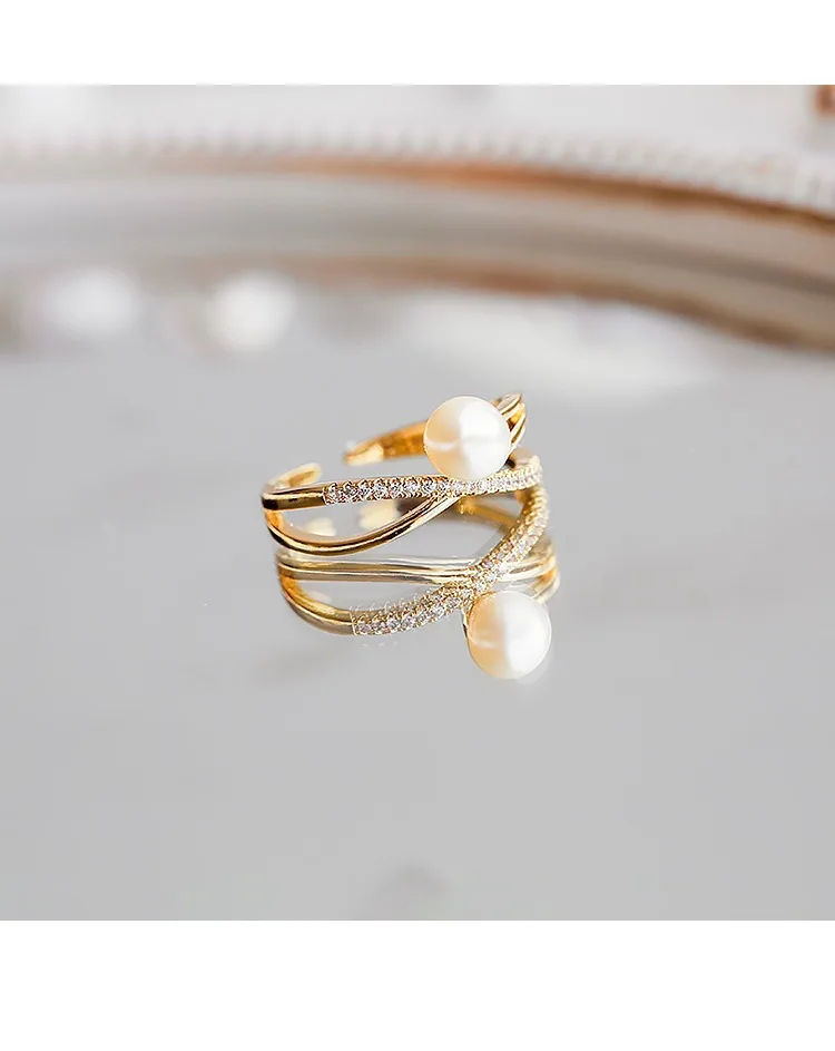 Adjustable Pearl Ring Women's Silver Plated Gold Plated Fashion Jewelry Novelty Cross Creative Opening 2025 Gift Accessories