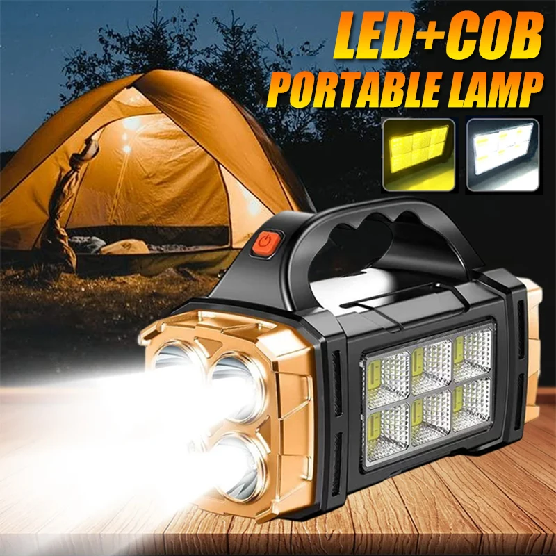 Solar LED Flashlight COB Camping Lantern USB Charging Powerful Torch Light Waterproof Portable Searchlight Power Bank Outdoor