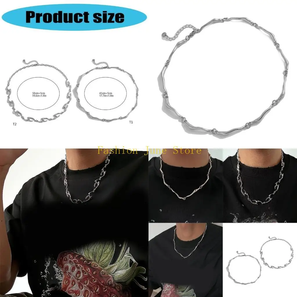 N5KA Irregular Metal Necklace Adjustable Length Neckchain Daily Wear Clavicle Chain Stylish Party Jewelry for Men and Women