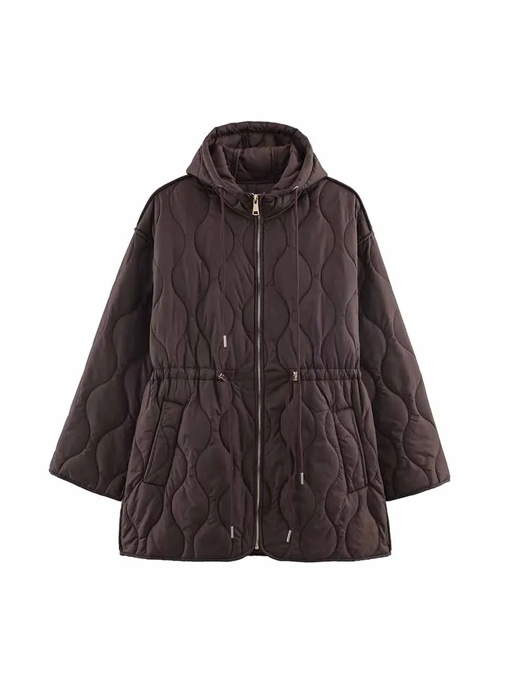 

HH Woman Winter Fashion Trend Hooded Waterproof Long Sleeves Zipper Solid Color Cotton Jacket Female Leisure Versatile Coat