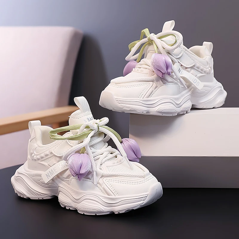 

Новинка осени 2023 года, детские кроссовки с милым цветком, детские кроссовки, дышащая сетчатая повседневная спортивная обувь для девочек, толстая мягкая подошва