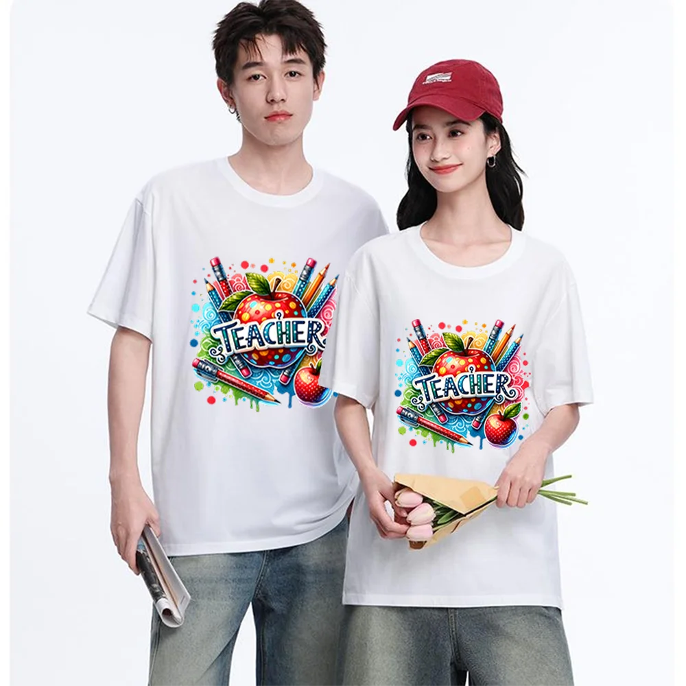 Teacher Apple Pencil Printed T Shirt Breathable Fabric S-XXL Personalized Custom T Shirt Casual Short Sleeve Tee Aesthetic Graph