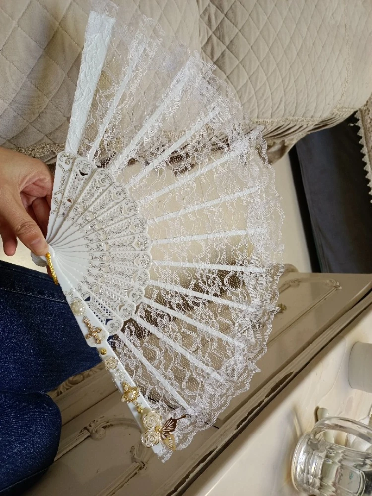 Abanico plegable de encaje Sexy para fiesta, boda, graduación, abanico de mano para mujer y niña, adorno de utilería para fotografía, abanico de mano español negro, decoración de regalo