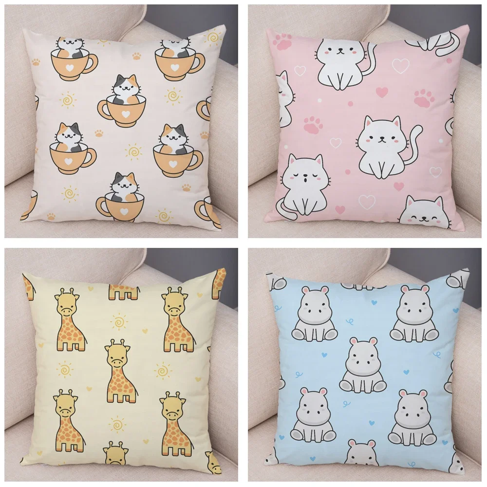 Cute Cartoon Patchwork Animal Cushion Cover Decorative Dog Lion Flamingo Elephant Pillowcase Children's Room Sofa Pillowcase