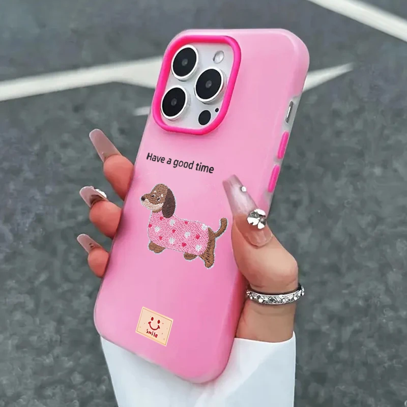 Lucky Dachshund Niedliche Hüllen für iPhone 16 Pro Max Plus, iPhone 14 13 15 17 12 11 7 XS, Bonbonfarben, Glücklicher Welpe, TPU-Schutzhülle – Detail 6