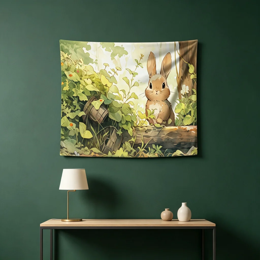 1PC Rabbit Forest Print Backdrop Banner, Bedroom Living Room Photo Background, Polyester Wall Hanging, Home Decor, Wall Art