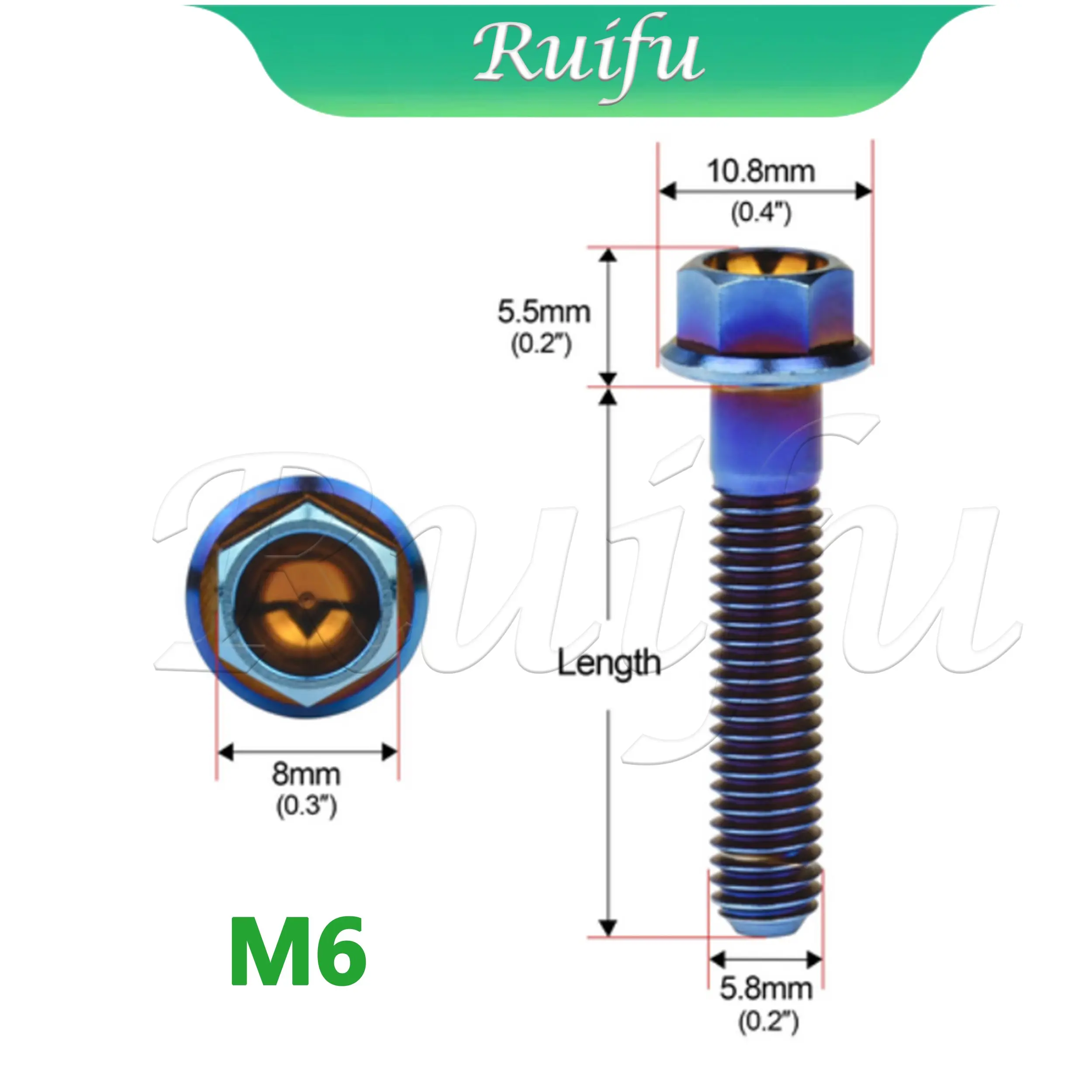 Ruifu Titanium Bolt  M6x10 15 20 25 30 35 40 45 50 55 60 65 70 75 80 90 100mm Small Flange Hex Head Screw for Bike Motorcycle