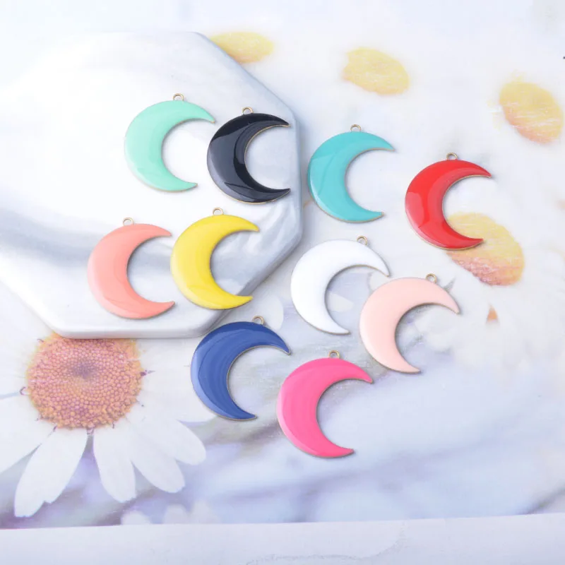 20 Stück Emaille Mond Charms Kupfer Öl tropfendes Ohr Anhänger DIY Schmuck Ohrring Halskette Zubehör – Detail 11