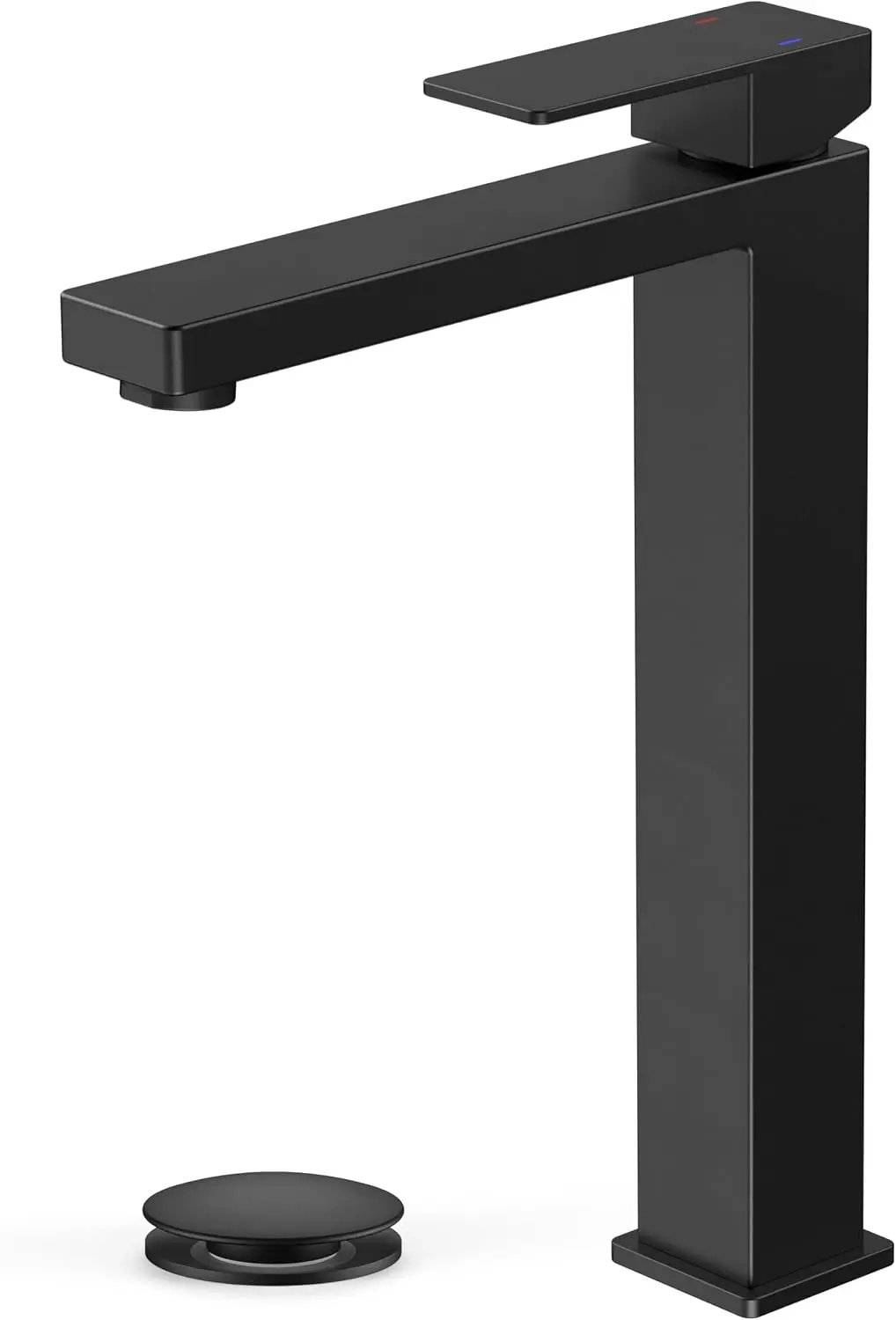 Vessel Sink Faucet Single Hole, Matte Black Tall Bathroom Faucets | For 1 or 3 Hole 4 Inch Centerset Sink, with Pop-up Drain, NSF61 Certificate, Single Handle Faucet for Sink Vanity RV Restroom