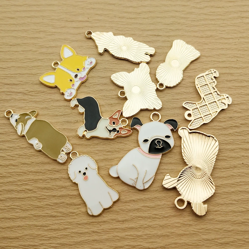 10pcs Dog Charm for Jewelry Making Enamel Necklace Earring Pendant Diy Accessories Alloy Metal Gold Plated