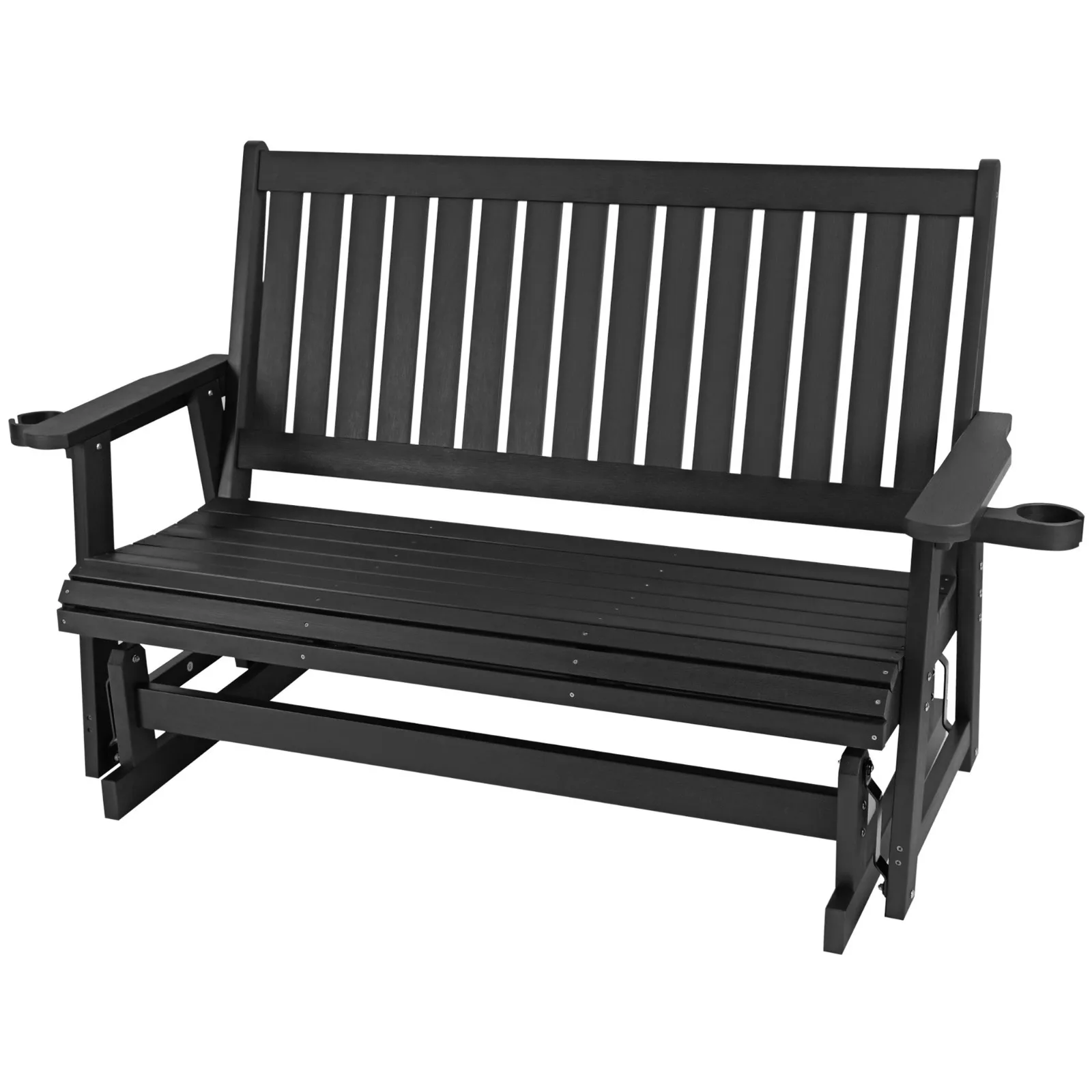 Outdoor Patio Glider w/Cup Holders, 3-Seat, 900 LBS Capacity, Black