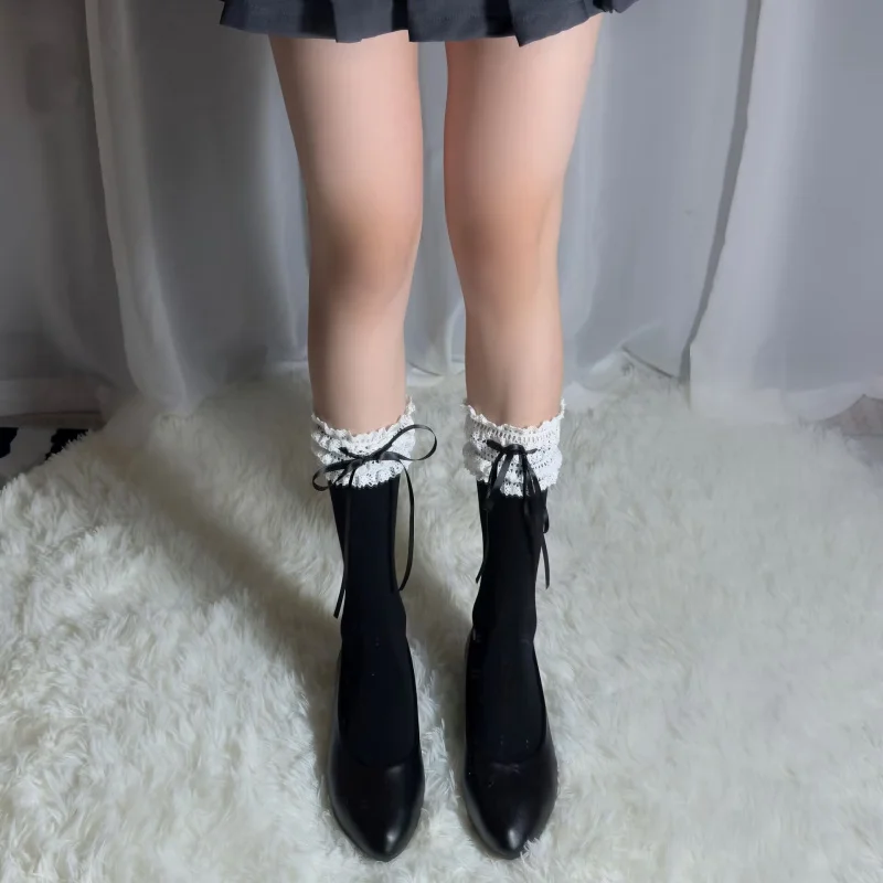 

Японские носки-гольфы в стиле JK с кружевной отделкой, бантом и носки-гольфы выше колена в стиле тиёлита