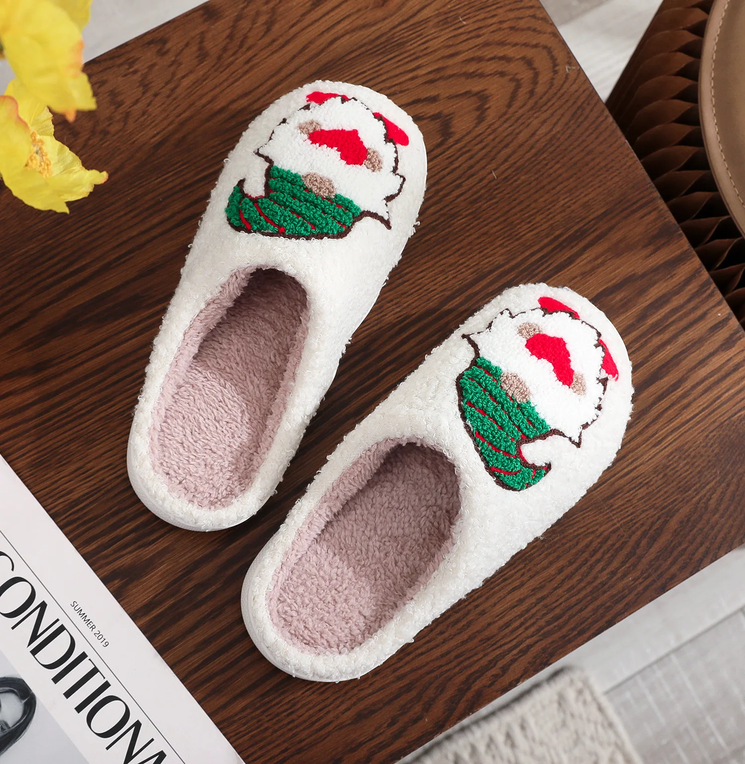 Wholesale Plush Slipper Flat Thermal Comfortable Fluffy Home Slippers Furry Green Monster Shoes for Indoor Bedroom