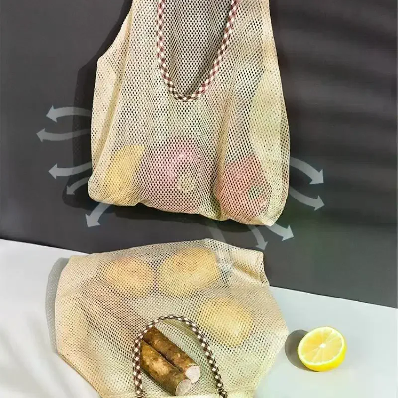 Compact Multi-purpose Kitchen Storage: 1PC Breathable Hanging Mesh Bag for Fruits and Vegetables