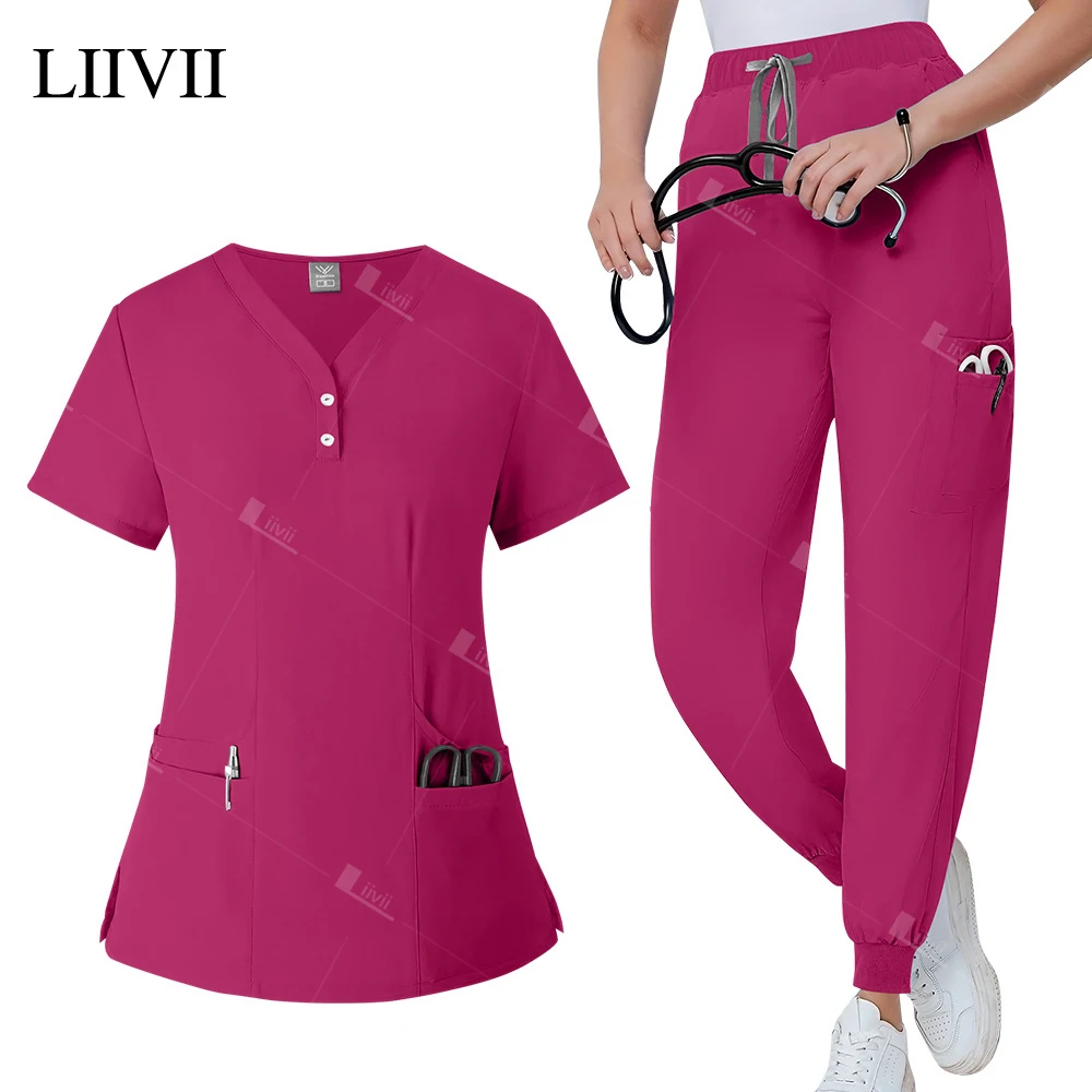 

Scrubs Medical Uniform Short Sleeve Tops+Pants Nursing Uniform Women Pet Shop Doctor Hospital Clinic Surgery Workwear Scrub Sets