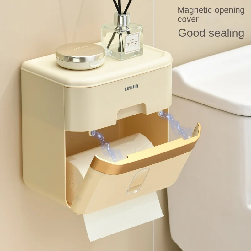 Punch-free Waterproof Paper Towel Box Bathroom Wall-Mounted Toilet Paper Holder Double Layer Design Toilet Roll Paper Tube Rack