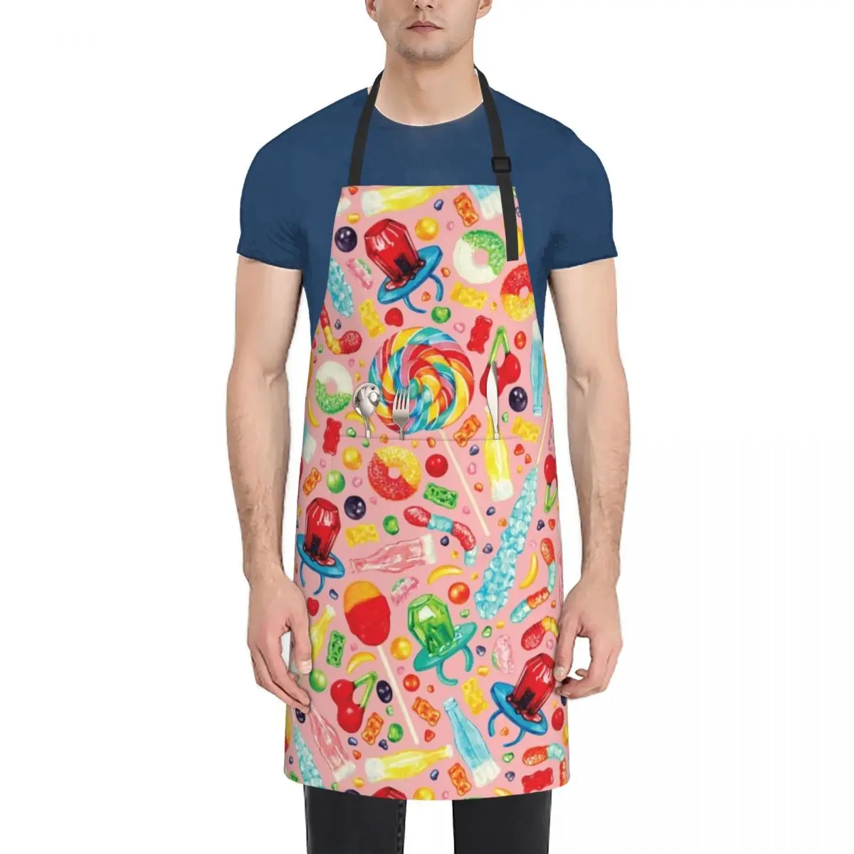 

Candy Pattern - Pink Apron Chef jacket men Kitchen Handle For Women Apron