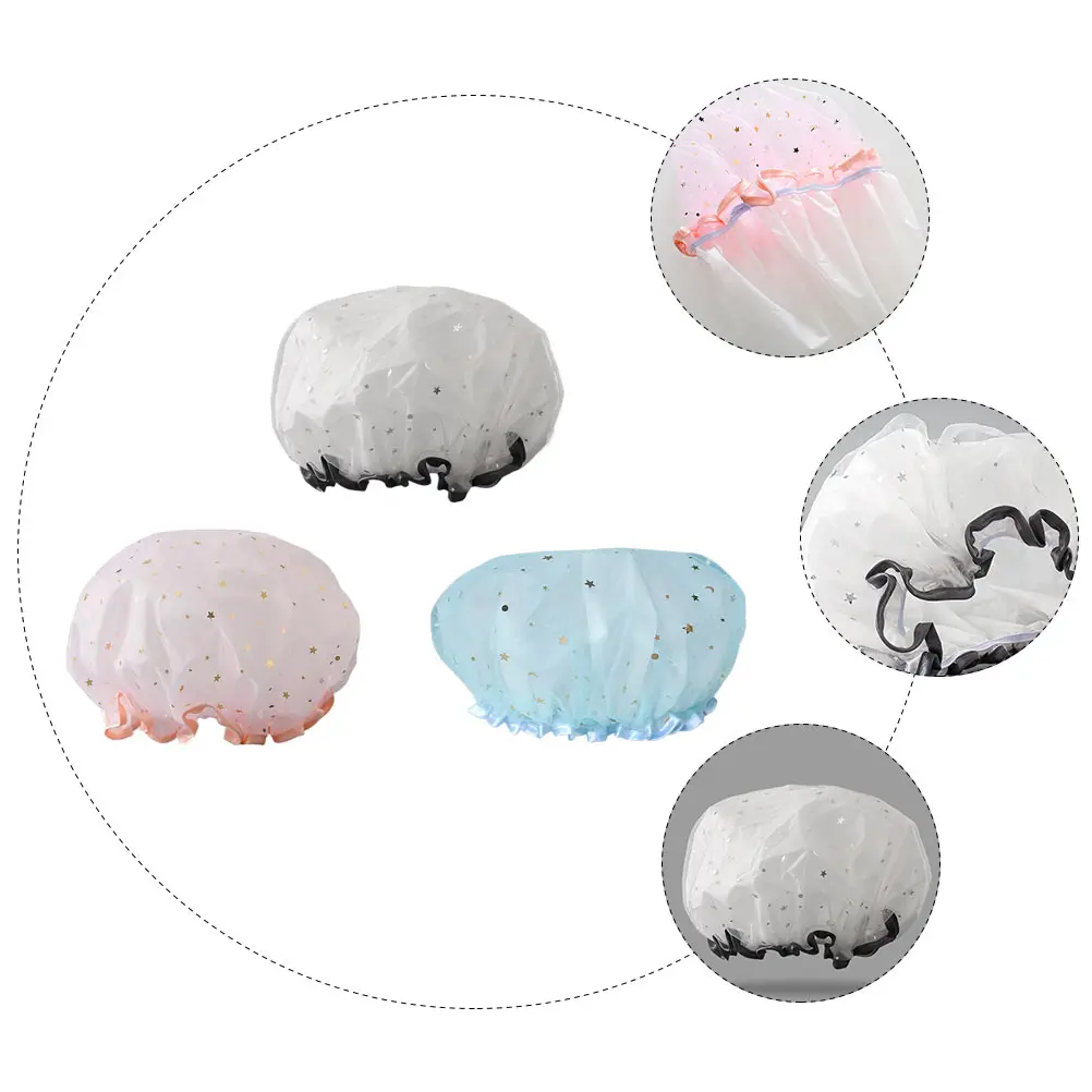 

3 PCS Elastic Waterproof Shower Cap Miss Swim Bathing Caps Gauze Salon Hair Hats
