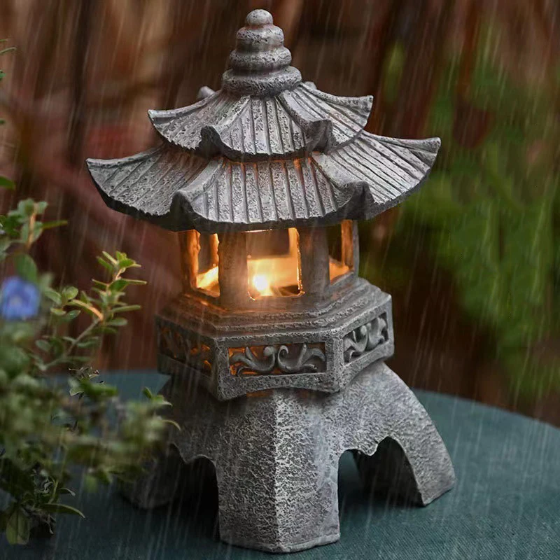 Imagem -02 - Outdoor Solar Powered Led Pagoda Estátua Decoração Jardim Japonês Lanterna Zen Luz Flickering